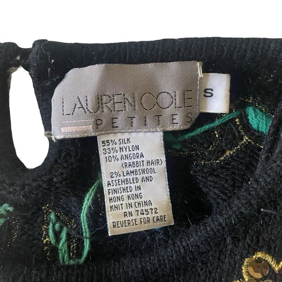 Lauren Cole Petites Vintage 80s Silk Angora Floral Sequin Sweater Small - Picture 3 of 9